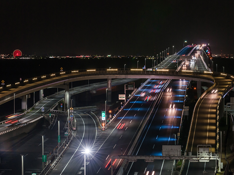 東京湾アクアライン 海ほたるPA出入口ランプ 夜景の画像